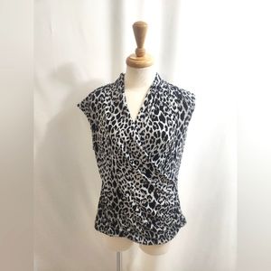 BW Animal Print V Neck Top